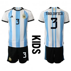 Argentina Nicolas Tagliafico #3 Hemmaställ Barn VM 2022 Kortärmad (+ Korta byxor)